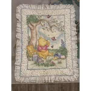 Vintage 1994 Disney Winnie The Pooh Ruffled Edge Baby Crib Blanket Nursery Quilt